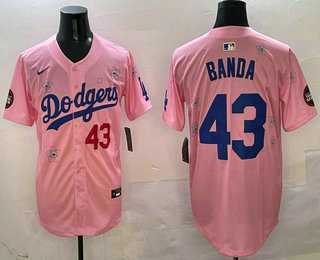 Men%27s Los Angeles Dodgers #43 Anthony Banda Pink 2025 Tokyo Series Limited Jersey